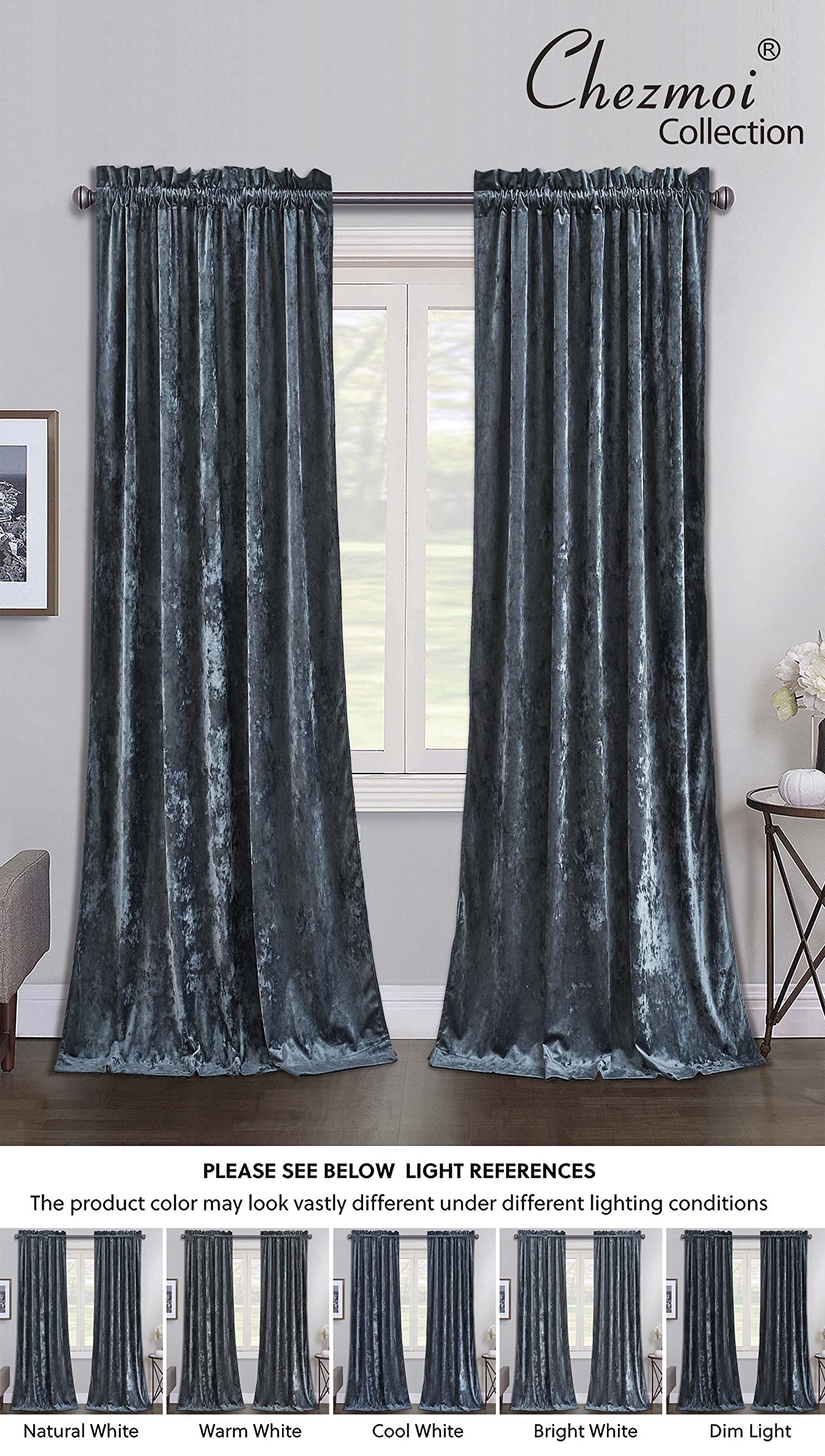 Chezmoi Collection Lux Storm - Juego de 2 paneles de cortinas de terciopelo afelpado para oscurecer la habitación, con bolsillo para cortinero, para sala de estar, dormitorio, 50 pulgadas de ancho x