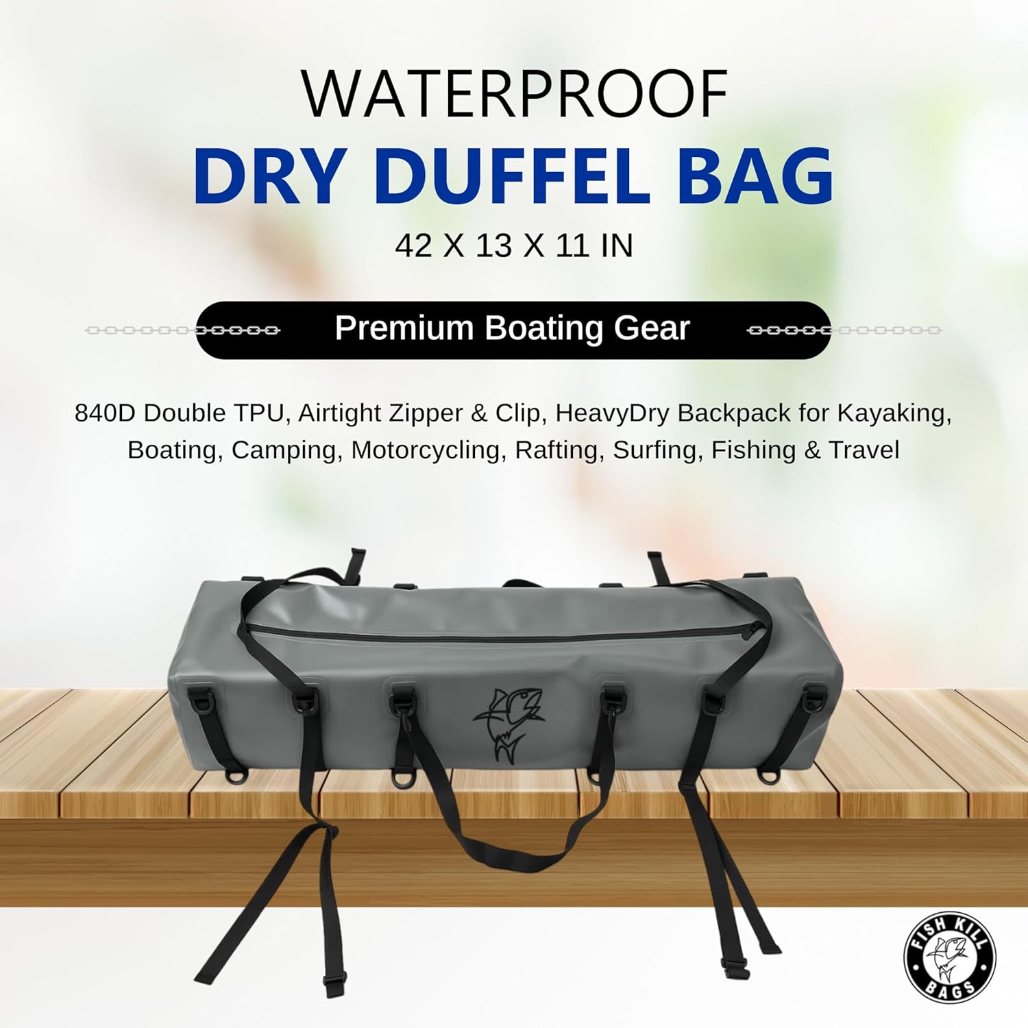 Extra Large Waterproof Duffel Bag - Heavy Duty Fishing Gear Bag - Outdoor Travel, Camping, Kayaking, Gym Bag with Reinforced Straps & Anti-Slip Base (42"Lx 30"W x 11"H) - Image 9