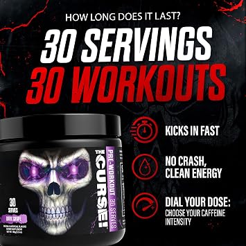 JNX The Curse! Pre Workout Powder with Creatine, Blue Raspberry, 30 Srvs.