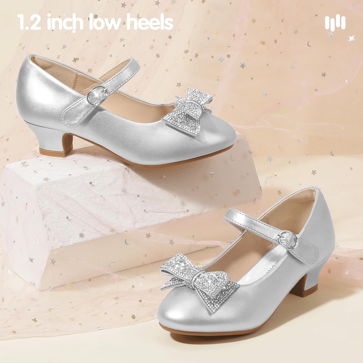 Hehainom Girls Heels Dress Shoes Rhinestone Bows Toddler Kids Pumps Shoes