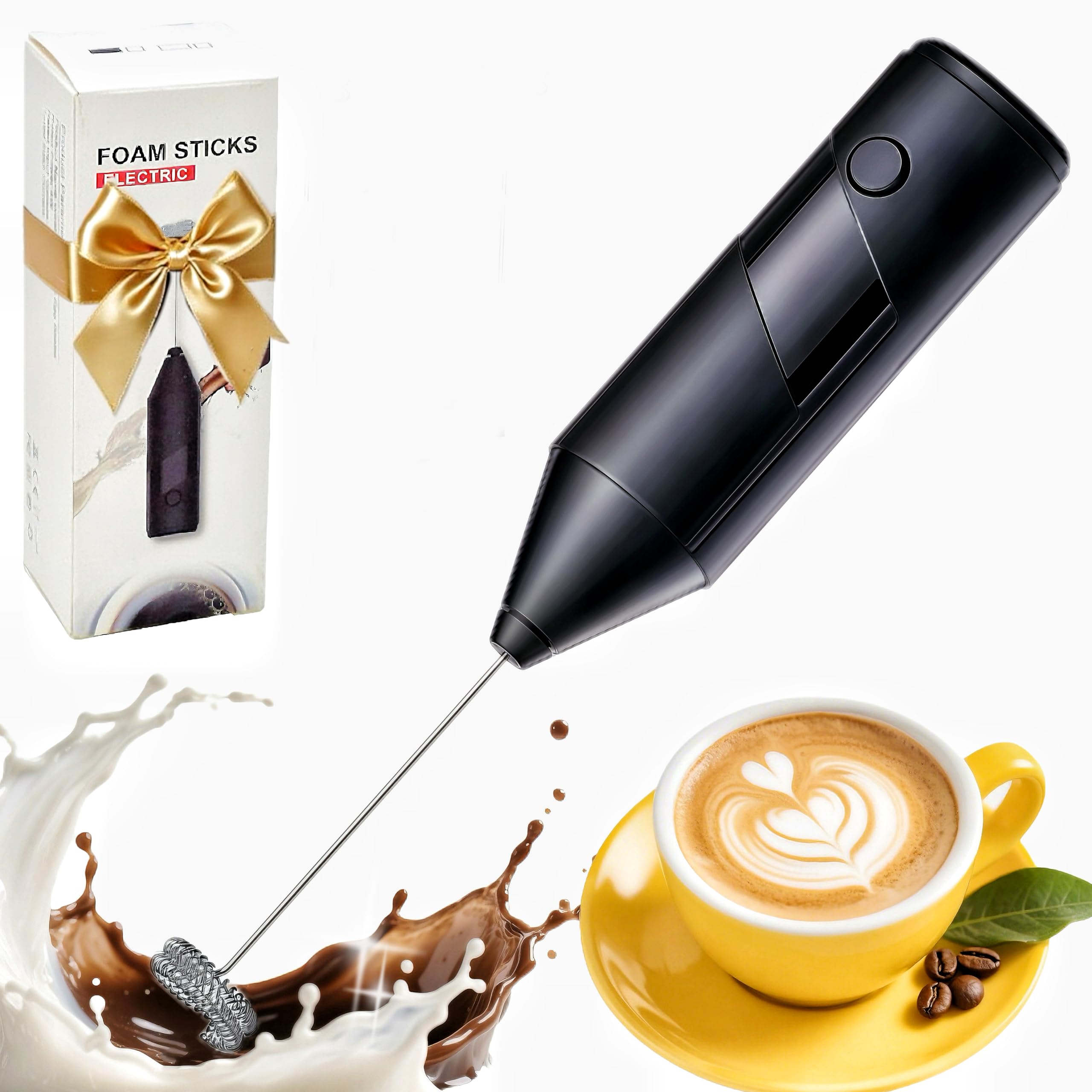 Milk Frother Handheld,Hand Mixer For Drinks with Detachable Stainless Steel Whisk,Electric Whisk for Coffee,Lattes,Cappuccino&amp;Matcha,Cold Foam Frother with Easy-Clean&amp;Portable Design-Black