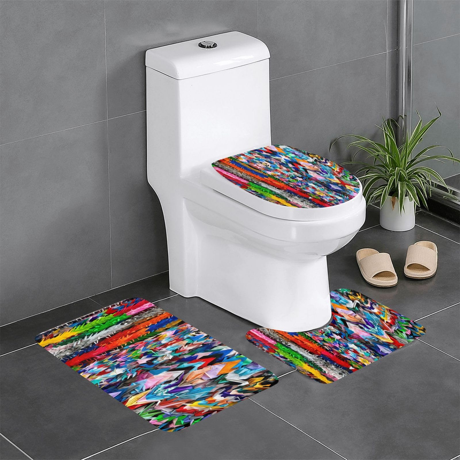 Tapis de bain motifs grues en papier au design origami pour hôtels et intérieurs chics