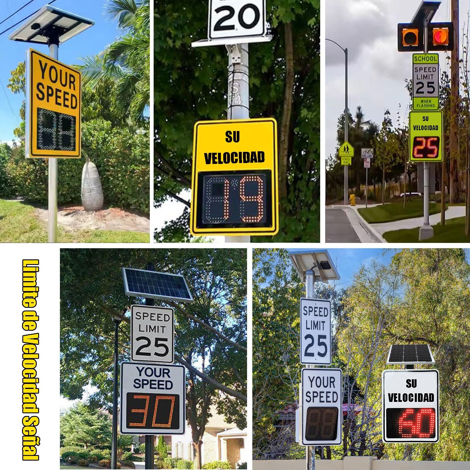 50x70cm/60x90cm Señal trafico Radar Control Velocidad, Energía solar LED Intermitente Cartel Control Velocidad Indicador de velocidad, Kilometraje/Millas Ajustables