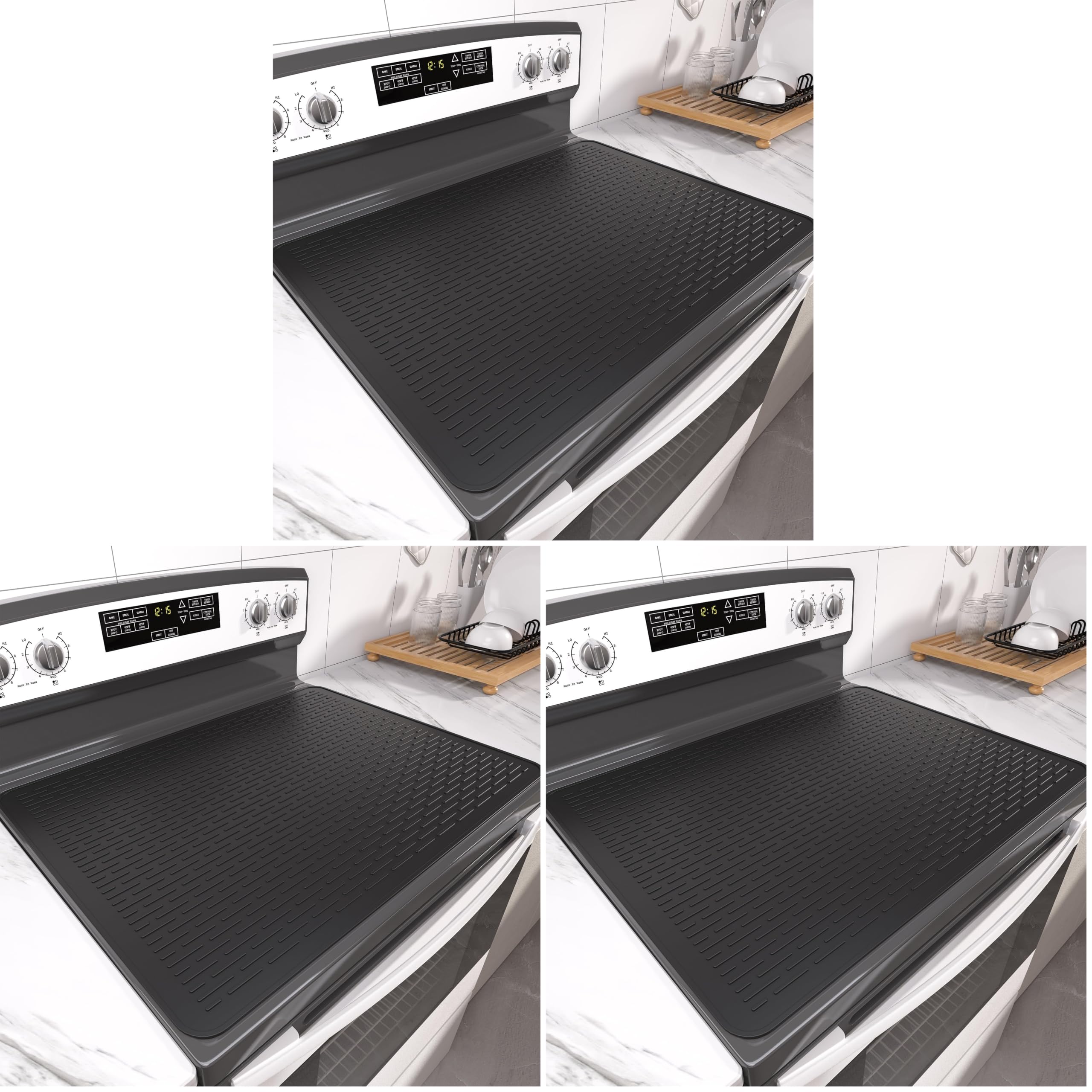 Stove Top Cover for Electric Stove- Range Covers for Electric Stove,Silicone XXL Dish Drying Mat, Glass Cooktop Covers, Flat RV Range top Mats (Black, 28"x20") (Pack of 3)