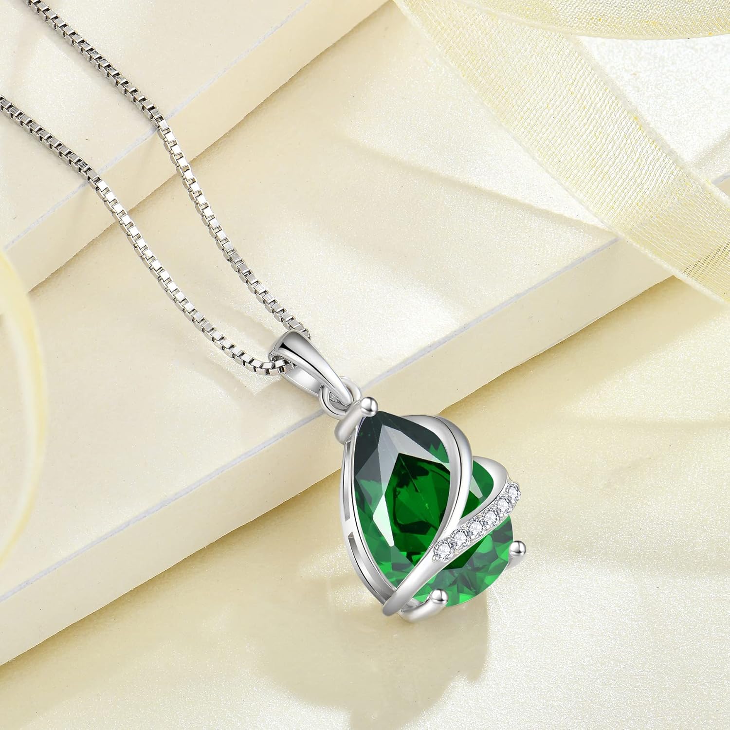 Birthstone Necklace for Women 925 Sterling Silver Teardrop Pendant Necklace Christmas Birthday Mother's Day Jewelry Gifts for Wife Mother Her - Image 4
