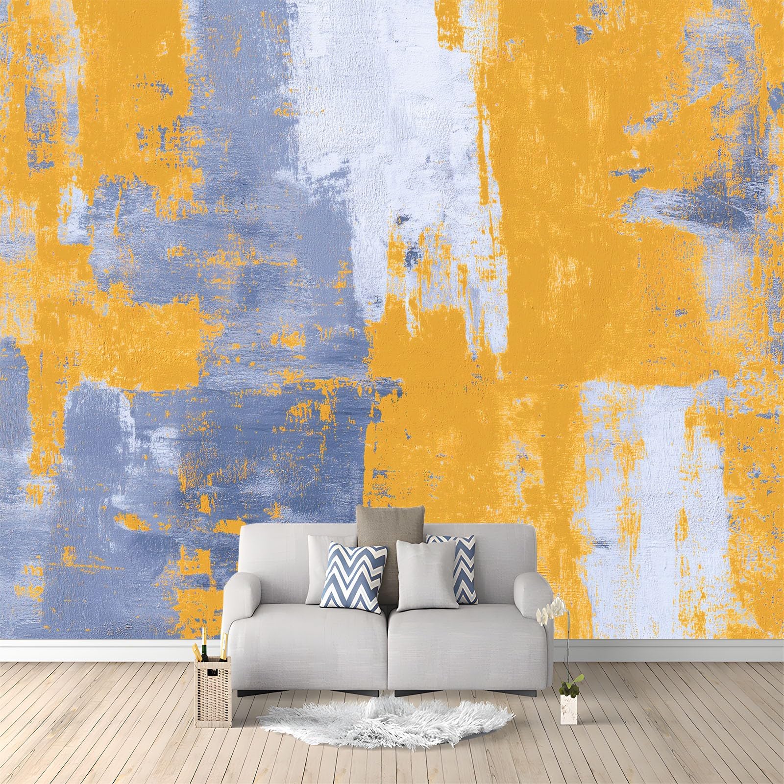 Papier peint intissé abstrait jaune et gris 250x175 cm pour salon