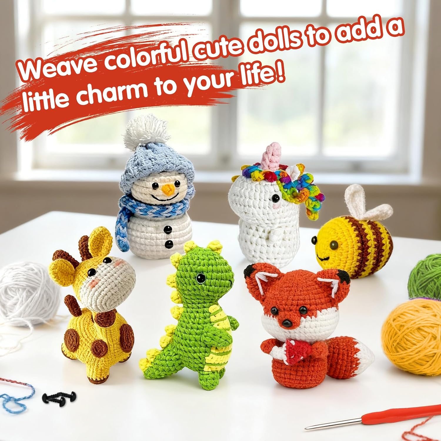 BLZEDIM 6Pcs Crochet Kit for Beginners, DIY Crochet Animal Kits with Step-by-Step Video Tutorials Beginner Knitting Kit for Adults DIY Stuffed Animals Valentine's Day Craft Gift for Starter (Unicorn)
