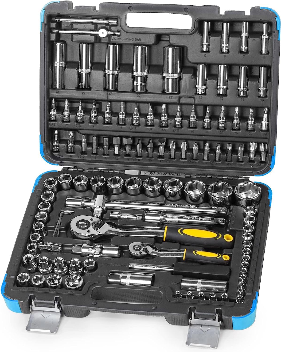 ESTUCHE DE HERRAMIENTAS CON VASOS 6 CARAS 1/4" Y 1/2", 108 PIEZAS