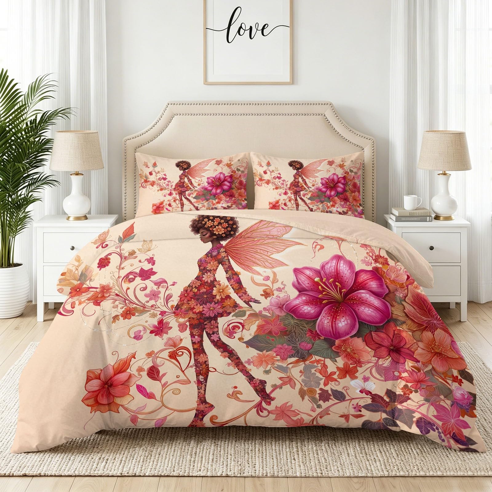 Parure de lit fée florale pour créer un cocon de douceur beige clair