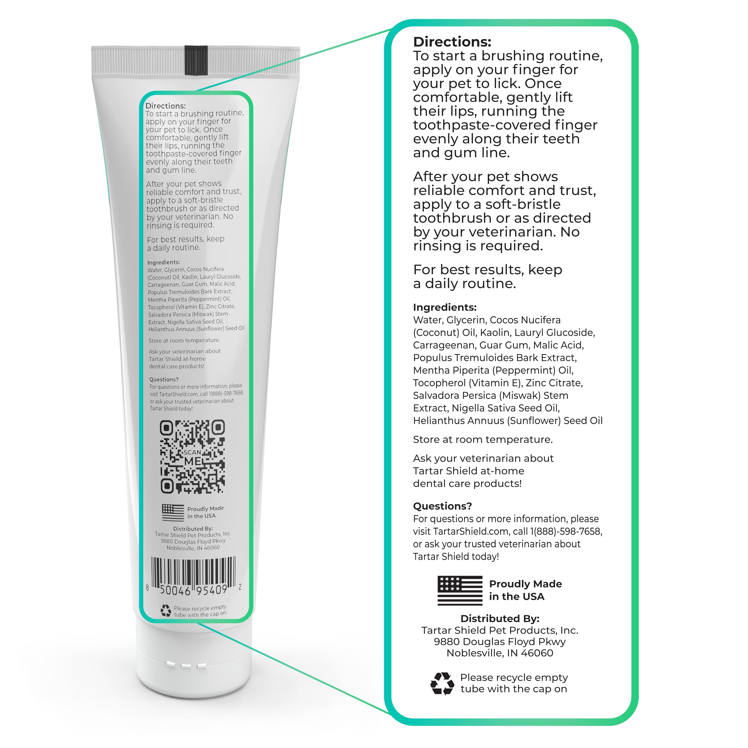 Tartar Shield Pro Care – Natural Enzymatic Pet Toothpaste Kit – Protects Against Plaque & Tartar - Freshens Breath & Removes Stains – Cleans Teeth and Gums – for Dogs & Cats - Coconut Flavor, 3 Oz. - image 3