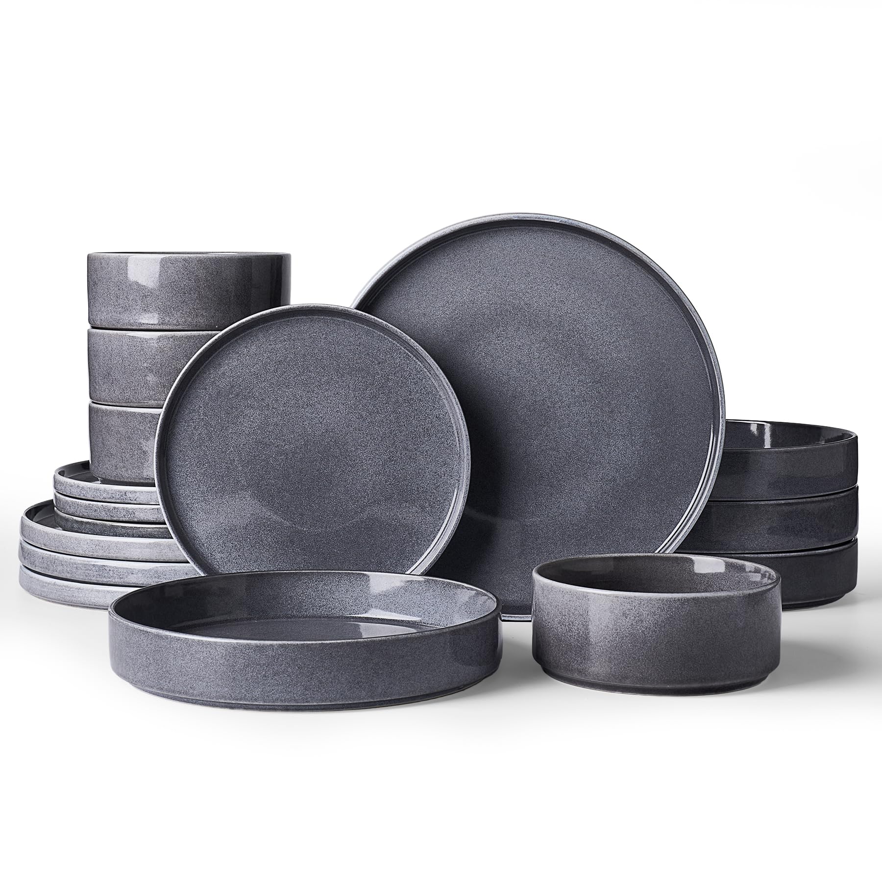 Famiware Annecy 16-Piece Dinnerware Set with Pasta Bowls, Misty Blue