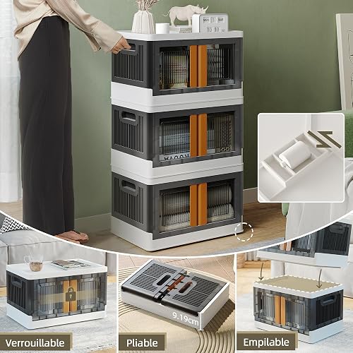 NETEL 4x 45L Empilable Boîte de Rangement avec Couvercle et Verrouillable Porte, Pliable Bac de Rangement Plastique avec Roulettes, Grande Caisse Rangement Organisateur pour Cuisine, Salon et Chambre - 7