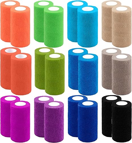 BQTQ 24 rollos de envoltura autoadherente de 4 pulgadas, vendajes autoadhesivos para vendaje de muñeca y tobillo (12 colores)