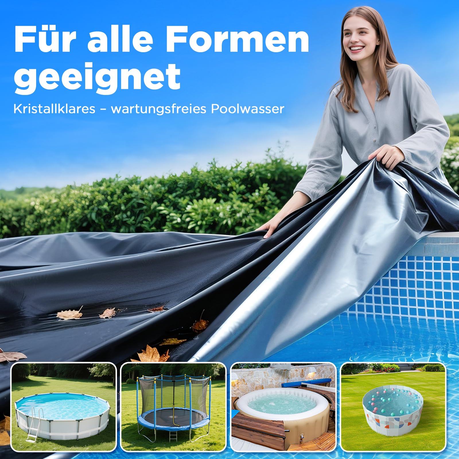 Poolabdeckung 366,Poolplane Rund,Poolfolie Robuste wetterfeste runde Abdeckung passend für runden Gartenpool, Staub- laub- und frostschützend,wärmedämmend,wasserdichte abdeckplane Pool Pool Abdeckung