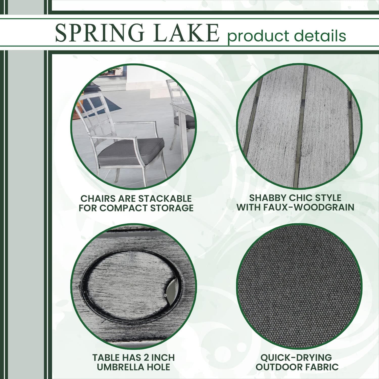 Hanover 7-Piece Spring Lake Outdoor Furniture Dining Set, 6 Cushioned Aluminum Chairs and 62"X36.5" Slat Top Table, All-Weather Rust-Resistant, White/Grey : Patio, Lawn & Garden