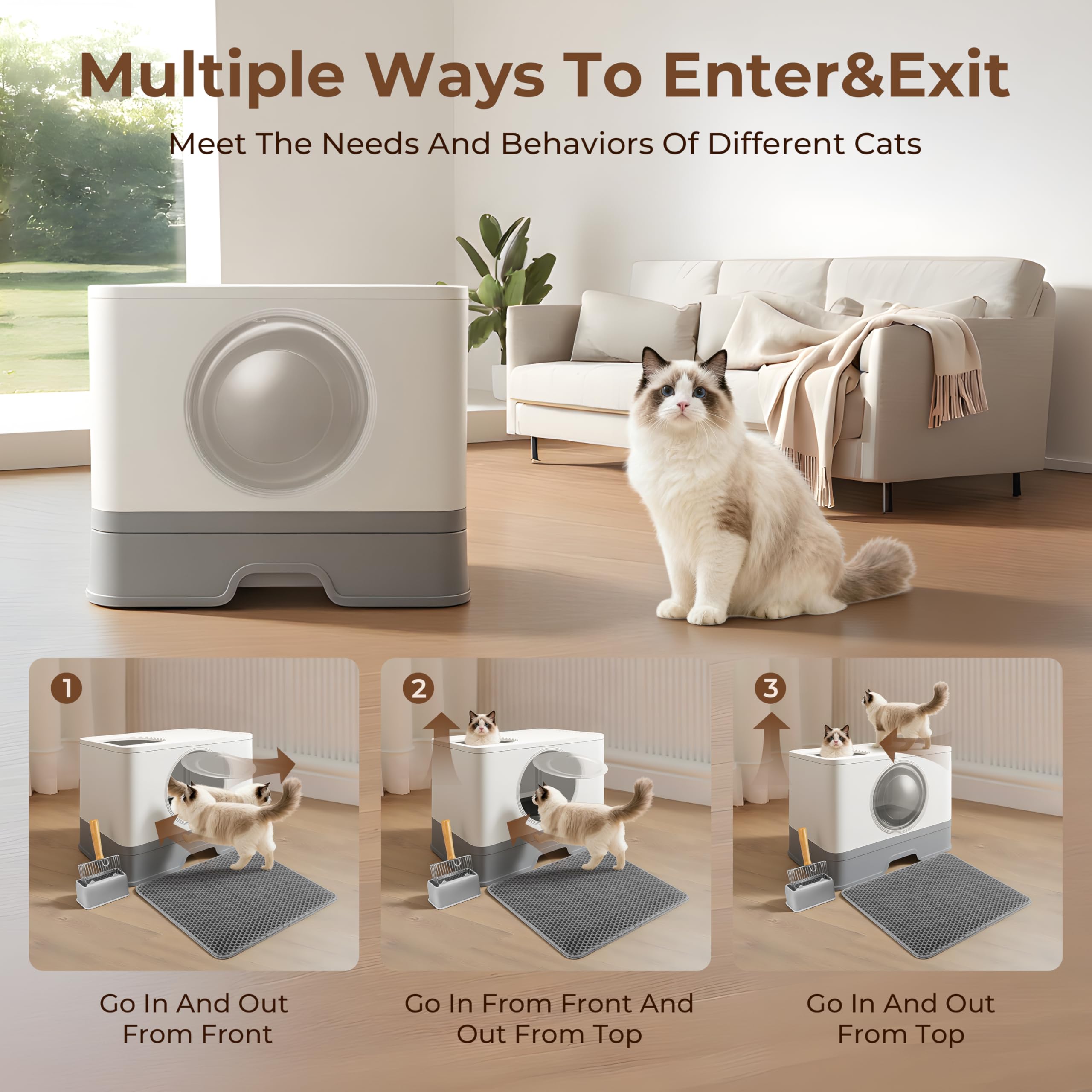 XXXL Stainless Steel Litter Box with Lid, Front Entry Top Exit, Extra Large Metal Cat Litter Box with Drawer, Maine Coon Cats, with Litter Scoop & Litter Mat, Anti-Odor, Anti-Leakage & Non-Stick - image 4