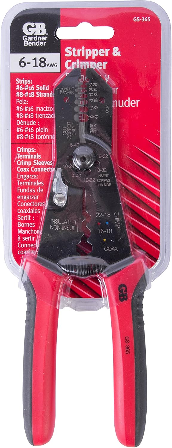 Gardner Bender GS-365 Multi-Tool Electrical Wire Stripper, Crimper & Cutter, Comfort Grip, Solid & Stranded Wire, 18-6 AWG, Hand Tool, 8½"