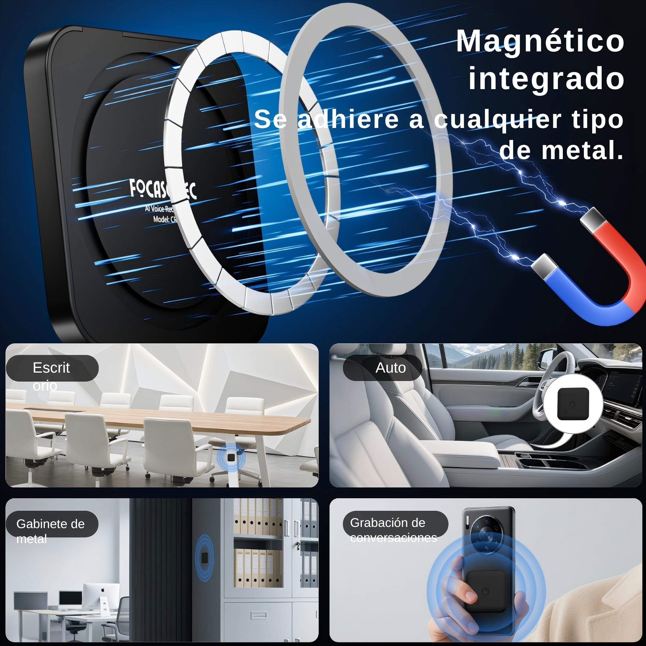 Mini Grabadora de Voz con IA y Transcripción: 6 mm de Grosor, Transcribir y Resumir, Grabadora de Audio Magnética para Smartphone, Reuniones, Clases, Entrevistas