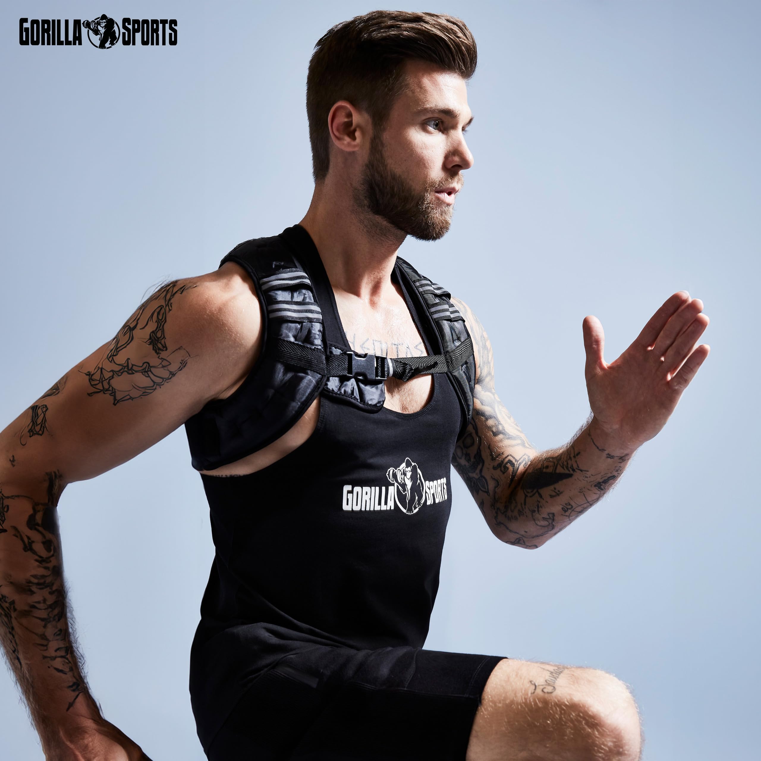 GORILLA SPORTS® Gewichtsweste - 5kg / 8kg / 10kg, mit Gewichten, inkl. Gewichtstaschen, Verstellbar - Trainingsweste, Laufweste, Weight Vest, Warnwesten, Fitnessweste, Weste mit Gewicht, Krafttraining