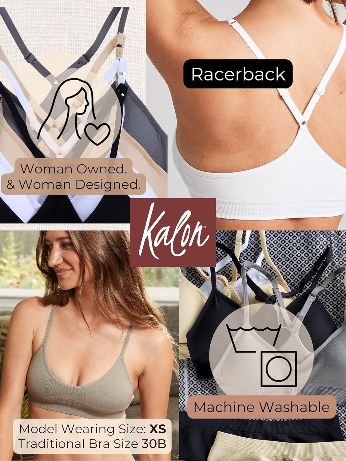 Kalon Women’s 4 Pack Racerback Sports Bralette Seamless Wireless Comfort Bra - Image 6
