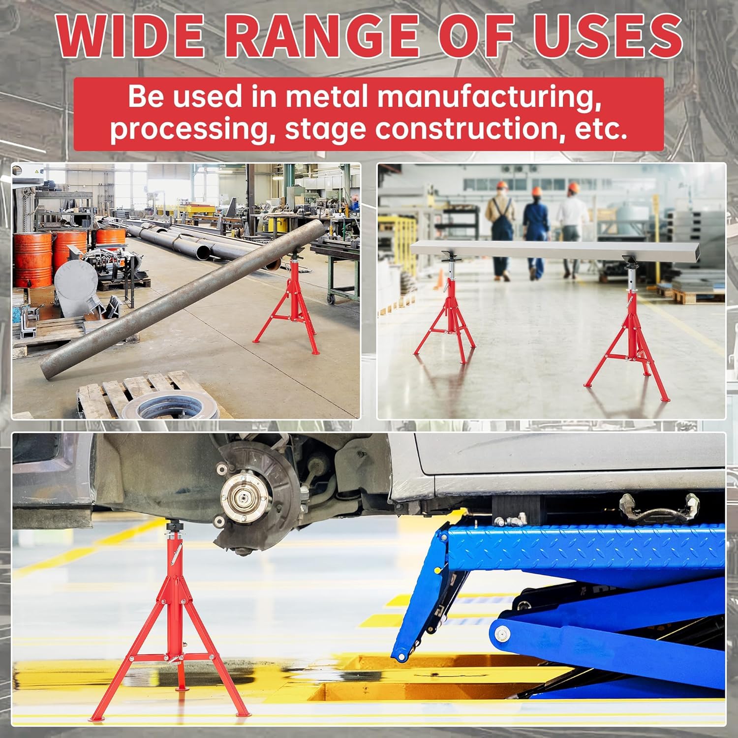 KUAFU V-Head Pipe Jack Stand Adjustable Height 28"-52" Folding Pipe Stand 2500 lbs Load Capacity Portable Steel Stability Stand