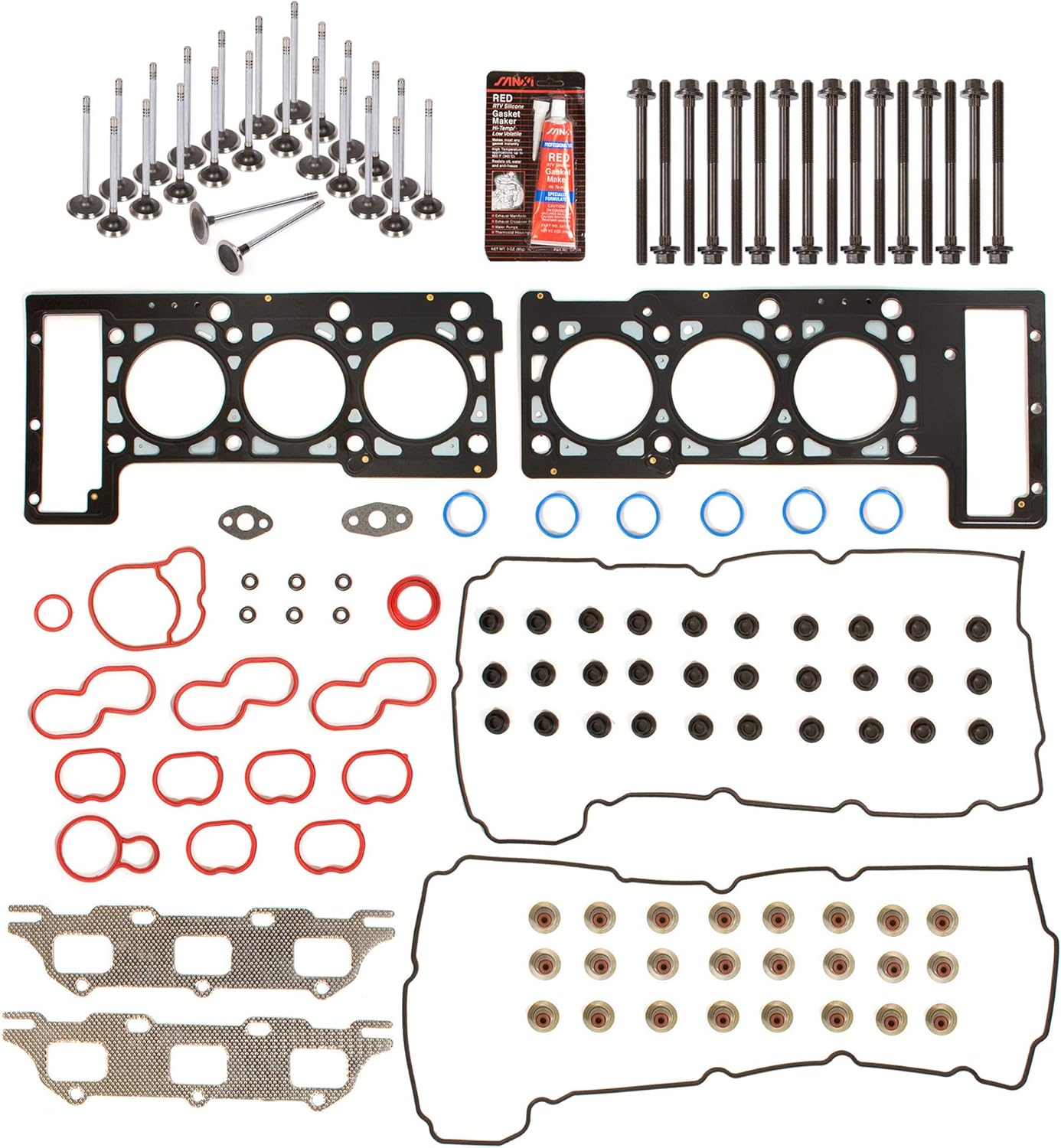 Evergreen HSHBIEV8-30101 Head Gasket Set Intake Exhaust Valves Compatible with 01-10 Dodge Chrysler 2.7L DOHC EER