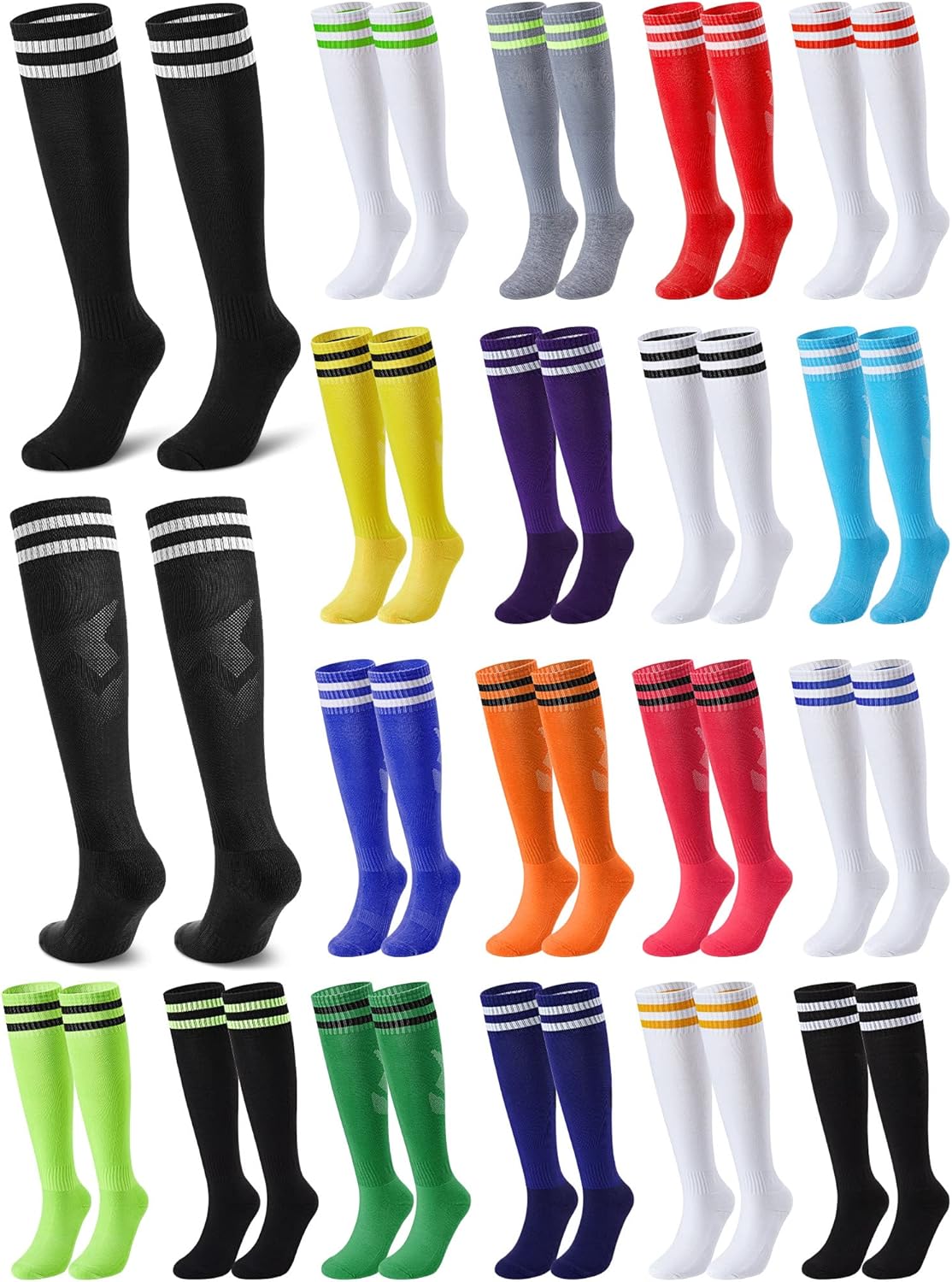 Sintuff 18 Pairs Soccer Socks Colorful Knee High Tube Socks Stretchy Football Baseball Stripes for Men Women Teens Team