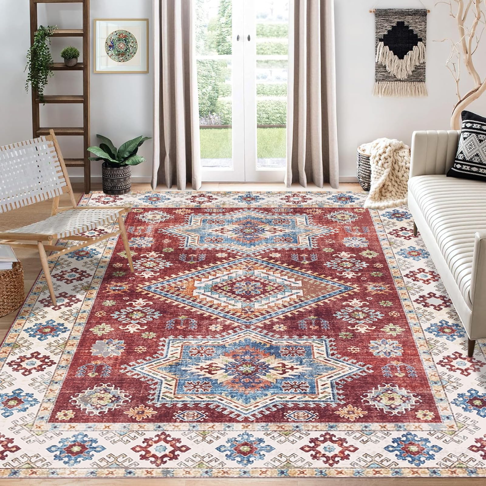 1.5x2.5 Area Rug Washable Boho Rug Soft Small Area Rug for Door Mat, Kitchen, Floor, Entryway, Powder Room Non-Slip Non-Shedding Vintage Rug