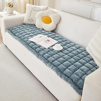 Chenille Dog Couch Cover Protector, Non-Slip Sofa Topper for Dogs & Cats, Thick Soft Furniture Cover Pet Mat, Washable Cushion for Sectional/3-Cushion Couch Blue, 27.6" x 59.1"
