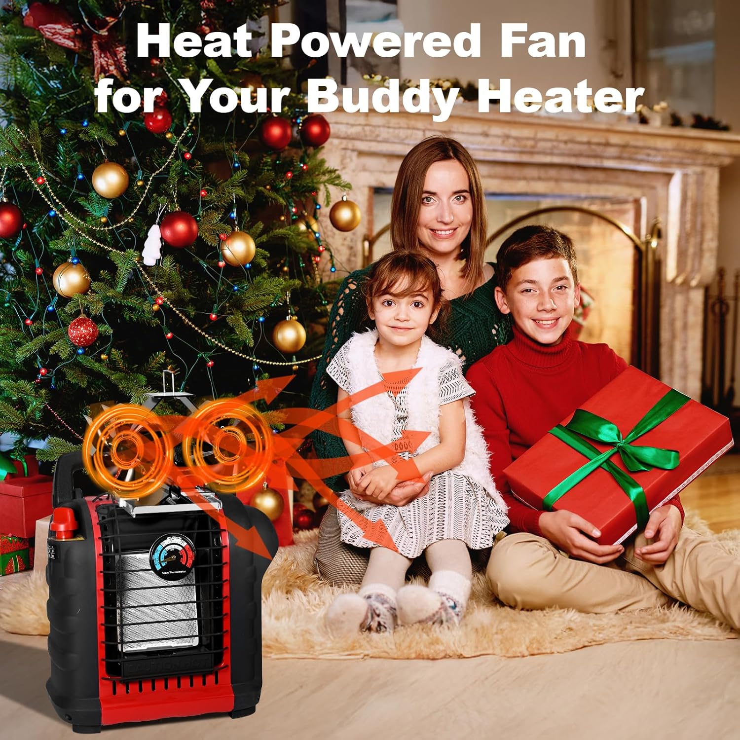 Dual Motors Heat Powered Fireplace Fan, Wood Stove Fan Compatible for Buddy Heater, Fireplace Fan with WoodStove Magnetic Thermometer, Heat Activated Thermal Fan for Wood Burning Stove/Log Burner