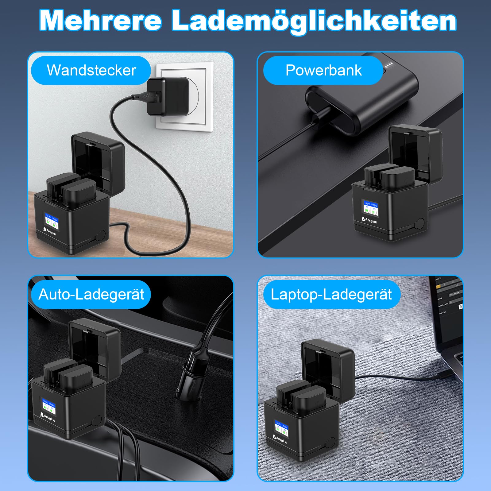 Anegine LP-E6P Akku 2750mAh und LCD Dual Ladegerät mit Schlüsselband