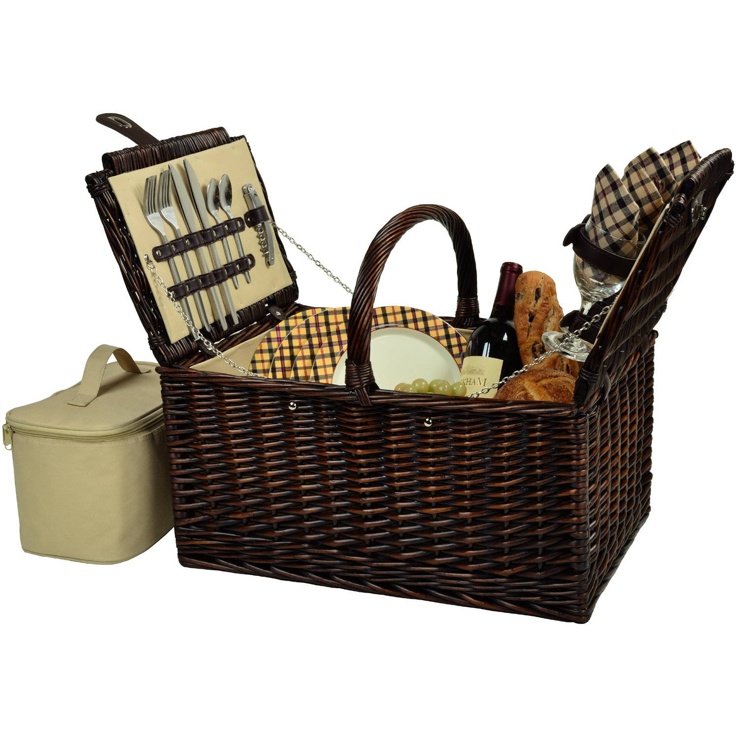 Picnic at Ascot Buckingham Willow Picnic Basket with Service for 4 - London Plaid