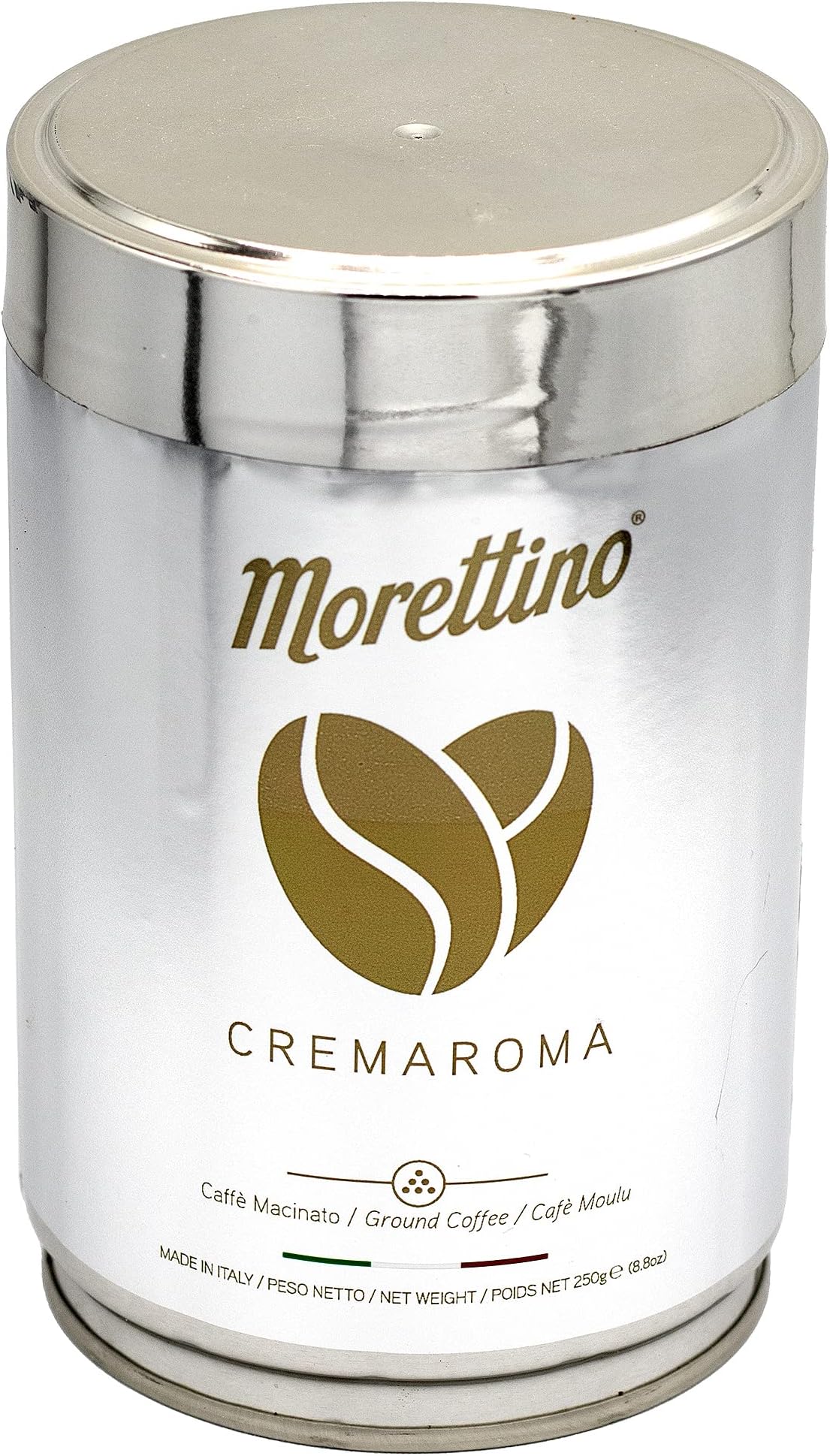 Morettino Cremaroma Sicilian Espresso Caffe Macinato Arabica Dark Roasted Italian Artisan Ground Coffee Blend, 8.8 oz Tin (250g), Harmonious Character, Made in Sicily, Italy