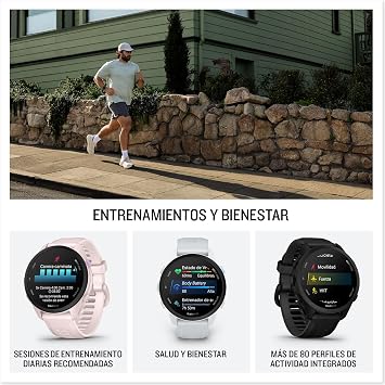 Garmin Forerunner 70 GPS Running Smartwatch, AMOLED Touchscreen, Optimized Metrics, Training Plans, Health Status, 13-Day Autonomy, White