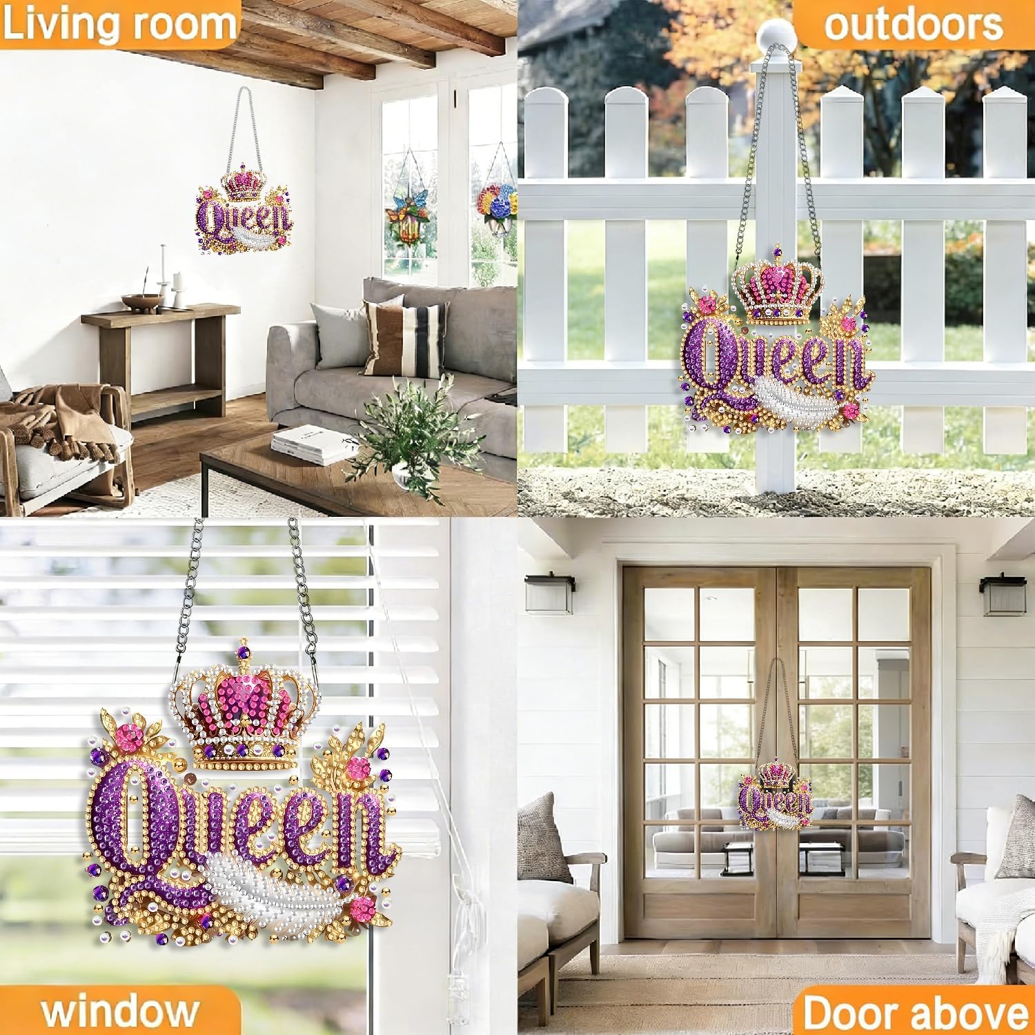 Queen Diamond Painting Hanging Sign – 5D DIY Diamond Art Kit with Crystal Rhinestones, Wall Door Window Decoration, Gift for Women or Adults, Queen Special Shape Hanging Diamond Art Kits for Adults