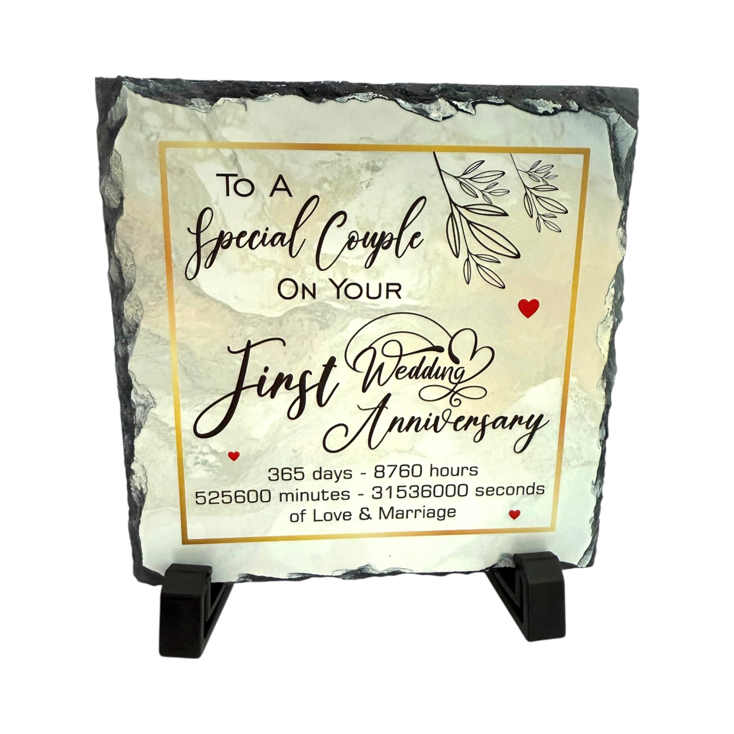 Precision Designs Black 1St Wedding Anniversary Slate For A Special Couple – Handcrafted Natural Slate Plaque With Stand – Romantic First Year Keepsake – 15Cm X 15Cm