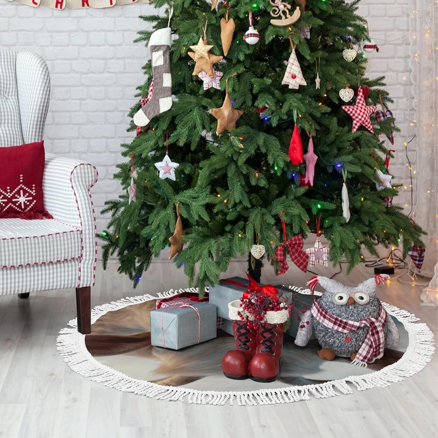 Christmas Tree Skirt Cute Xmas Trees Mat Skirts Personalization Christmas Round Tree Skirts for Holiday Party Decorative Supplies Docile Goat