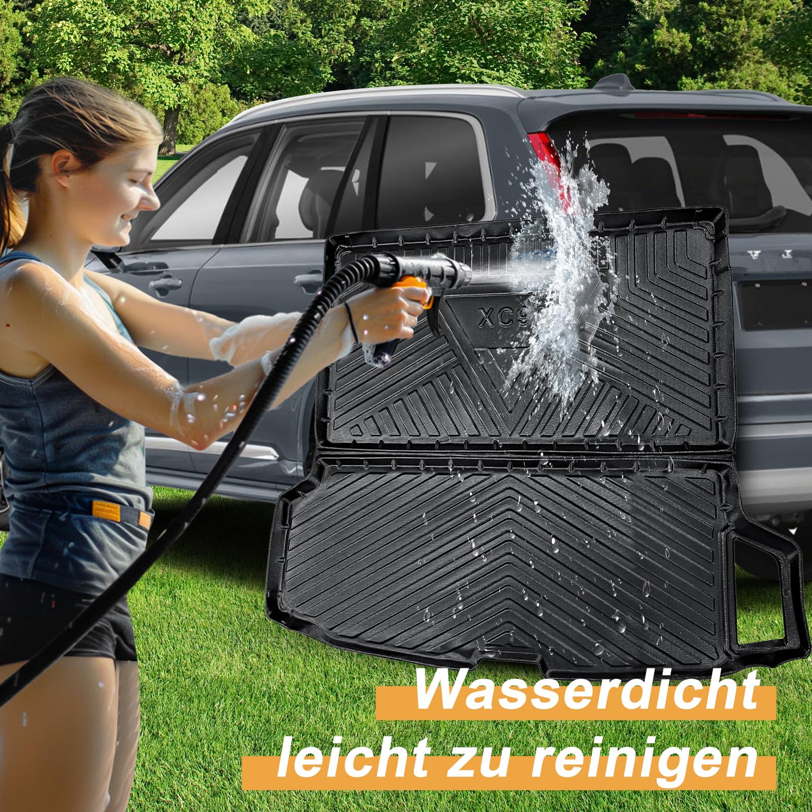 ECOZEN kofferraumwanne für Volvo XC90 2015-2025 TPE Allwetter Kofferraumwanne Original 3D-Scan 3-lagiges Kofferraummatte, wasserdicht Hohe Passform Hoher Rand Laderaumwanne für Volvo XC90 Zubehör
