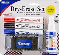 Vista 1 de BAZIC - Juego de borrado en seco, marcador + borrador de pizarra + limpiador, marcadores de punta de cincel de bajo olor, rotulador de pizarra