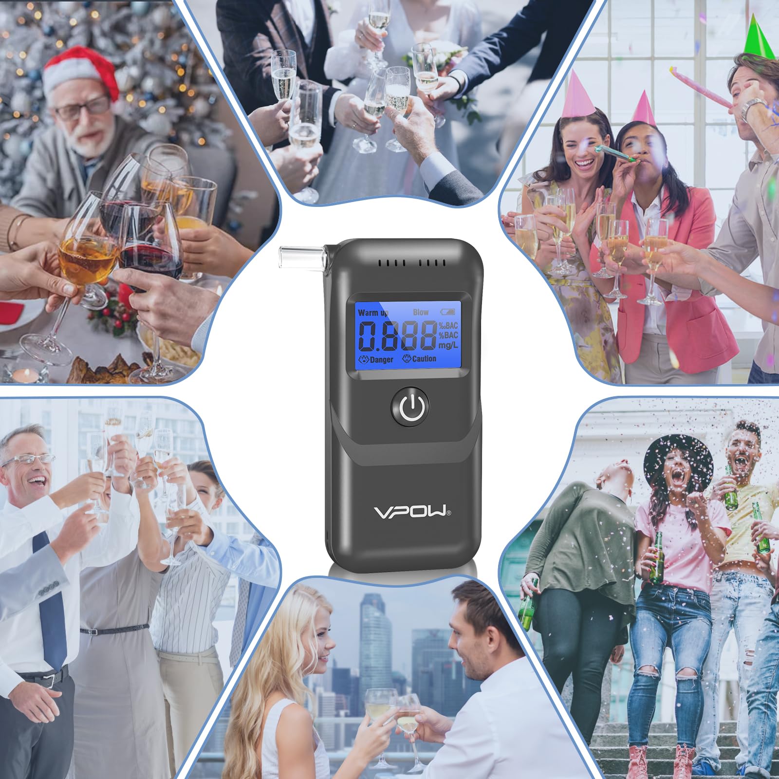 VPOW Ethylotest, Éthylotest Electronique avec Affichage Numérique LCD Bleu, Précision de Qualité, Alcootest Électronique Personnel pour Usage Domestique et Professionnel - Gris