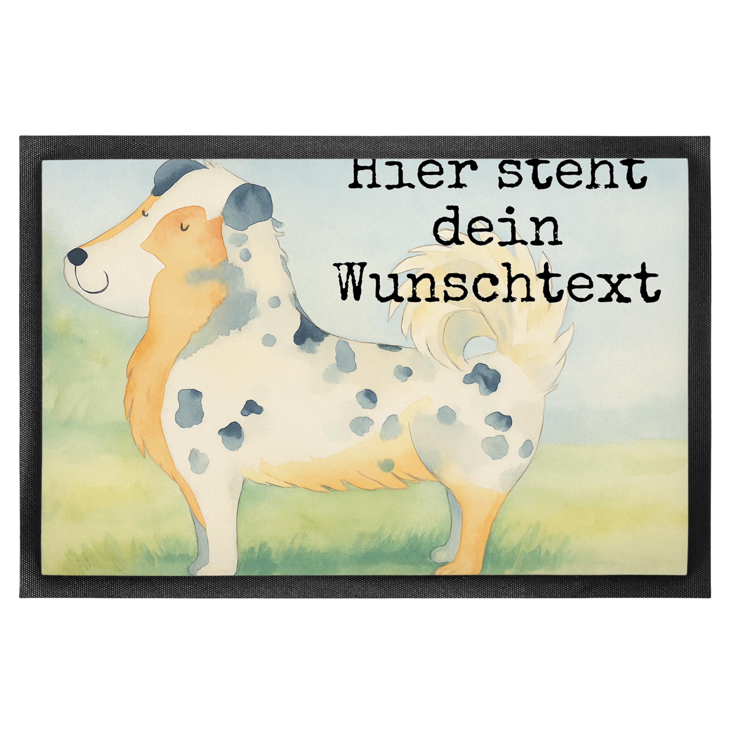Mr. & Mrs. Panda Fußmatte Bedrucken Hund Australien Shepherd Design 40 x 60 cm - Geschenk, Fussmatte mit Namen, Sprüche, personalisiert, Personalisierte, Spruch, Familie, personalisierbar