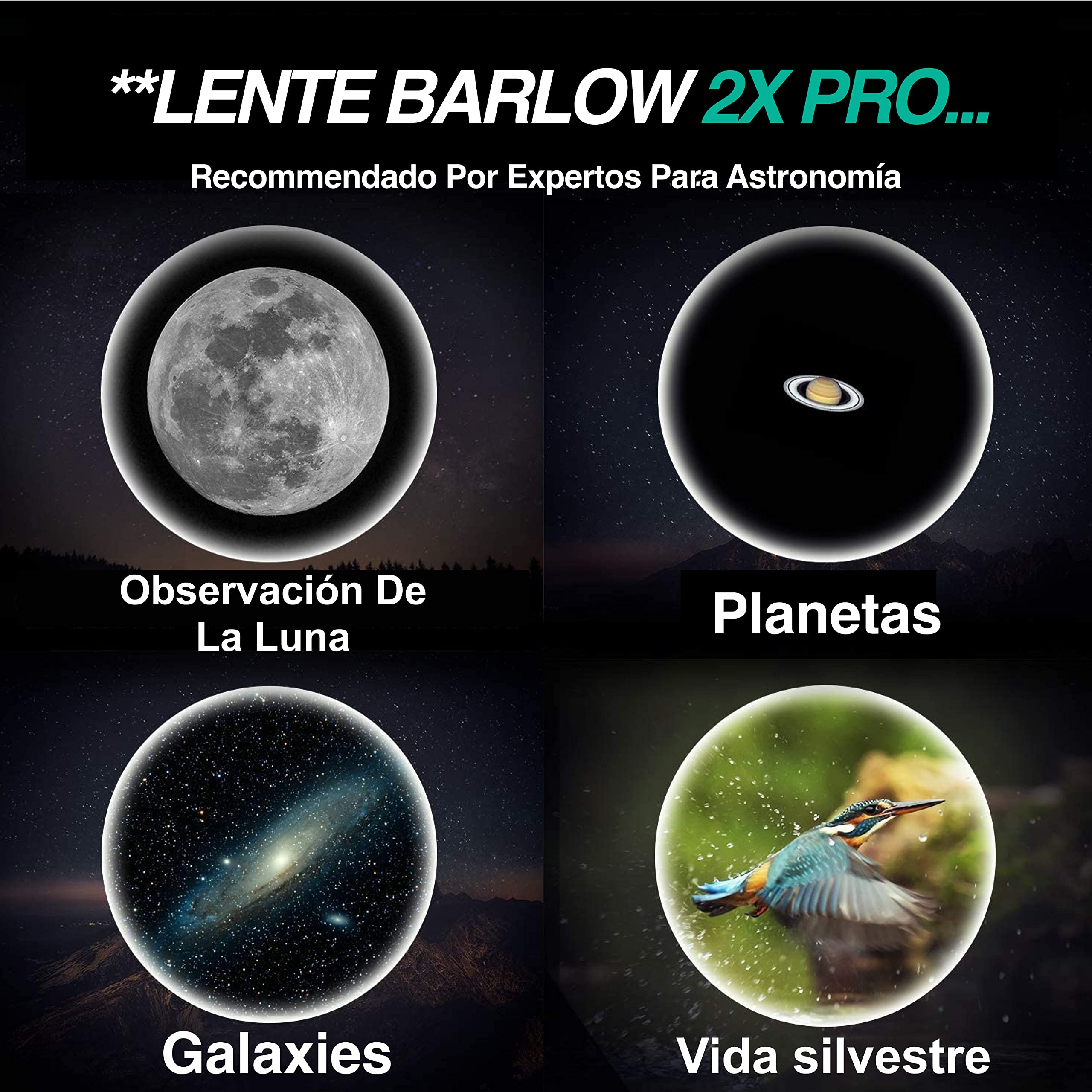Lente Acromática Barlow 2X Pro Slokey SkyWays de Calidad Óptica Superior tratada con FMC y Anti-reflejante para una Imagen Nítida y Luminosa - Súper Ligera, Compacta y Resistente (1,25”)