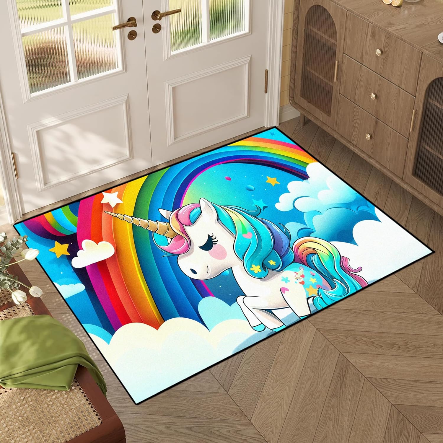 2' x 3' Unicorn Rugs for Kids Girls Bedroom Rainbow Area Rug Carpet Living Room Washable Doormats Women Indoor Non-Slip Floor Mat