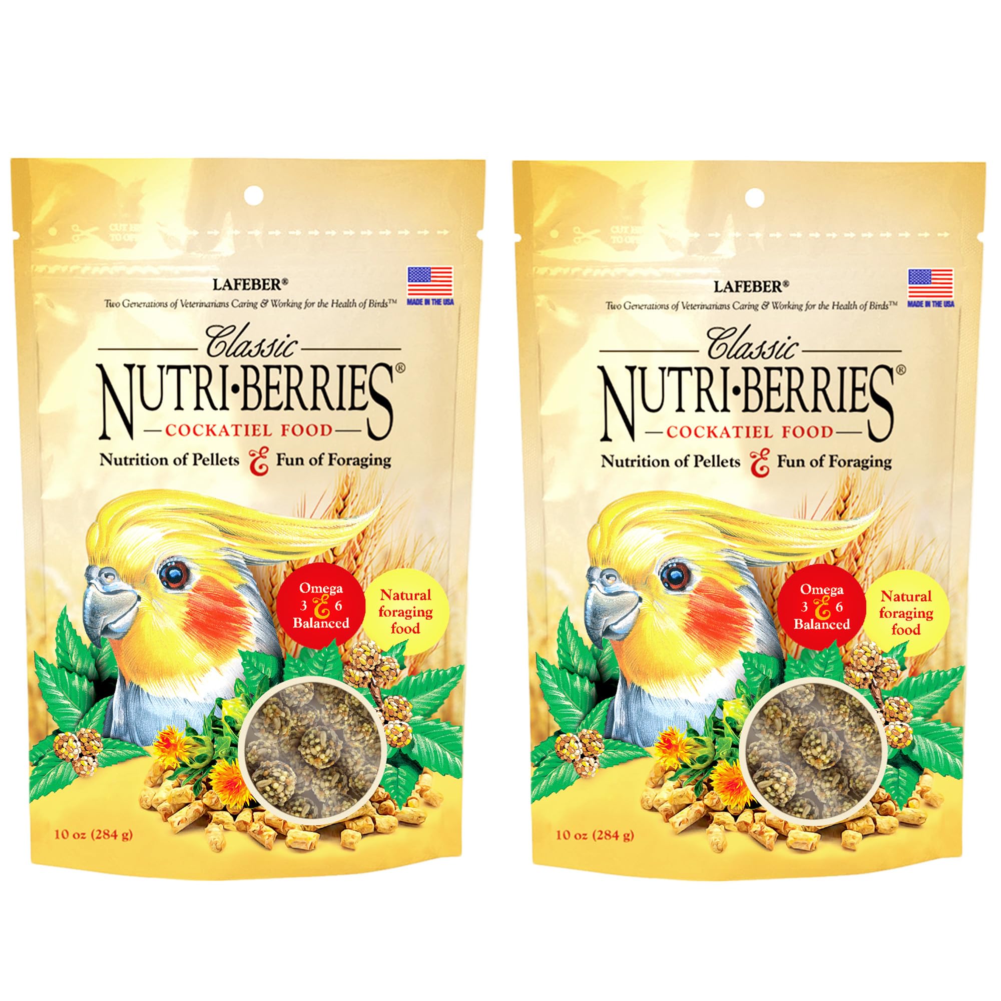 Classic Nutri-Berries Pet Bird Food, Made with Non-GMO and Human-Grade Ingredients, for Cockatiels (10 oz Pack of 2)
