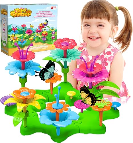 Juguetes de construcción de jardín de flores para niñas y niños de 3, 4, 5, 6 años, actividades preescolares, regalos de Navidad y cumpleaños para
