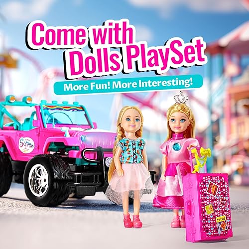 Miniatura 2 de ULOVEME Purple Je ep - Auto de control remoto para niñas con muñeca de 5.5 pulgadas y luces LED, camiones todoterreno de 2.4 GHz, auto de juguete a