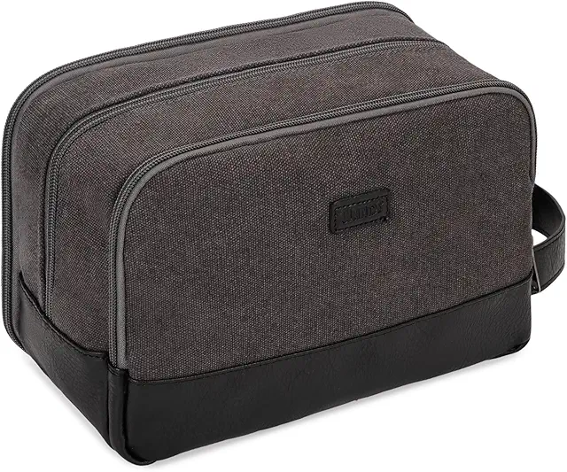 Men's Travel Toiletry Bag - Water Resistant Canvas Dopp Kit, Dark Grey