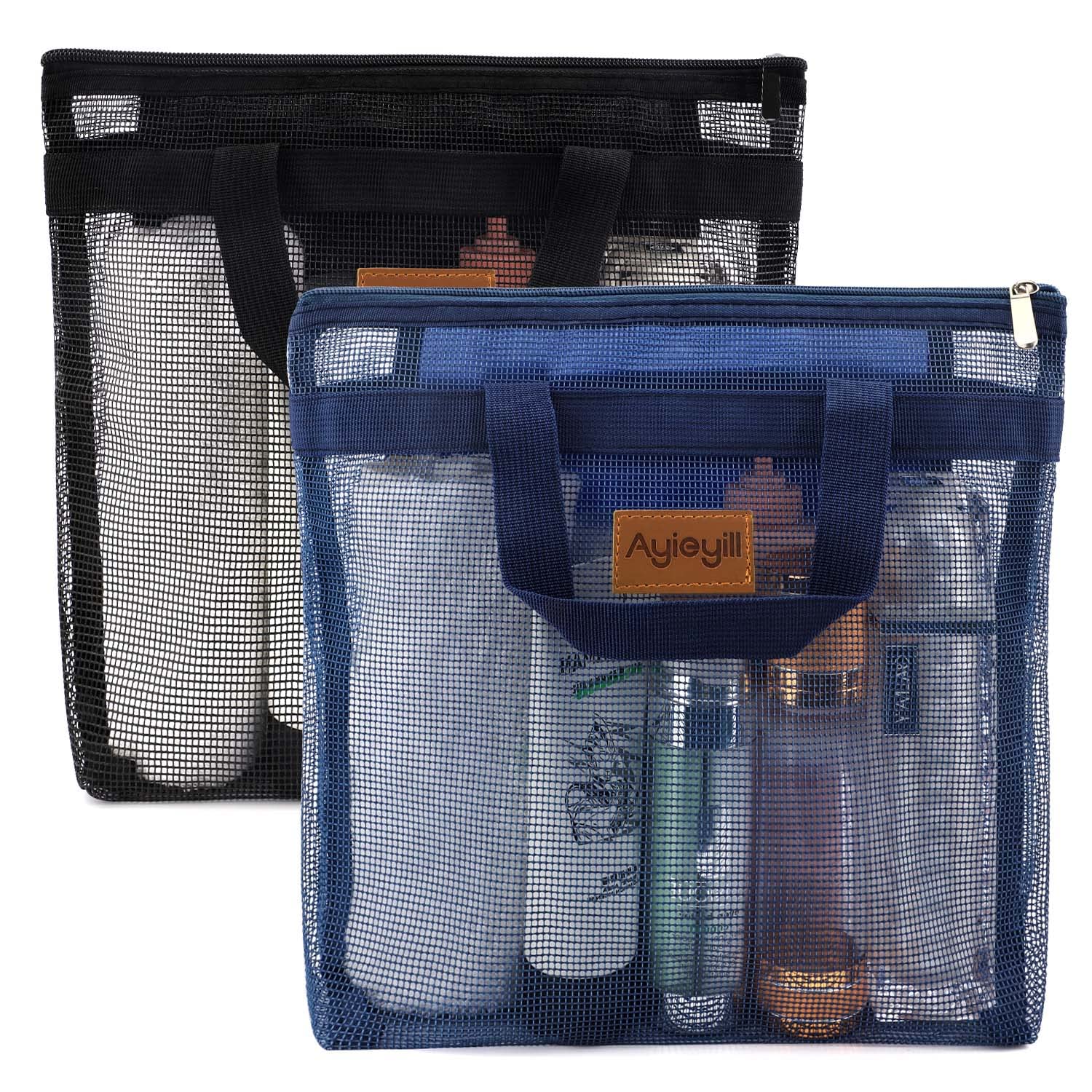 2 Pcs Shower Mesh Caddy Bag Quick Dry Hanging Toiletry and Bath Organizer for Travel and Swimming with