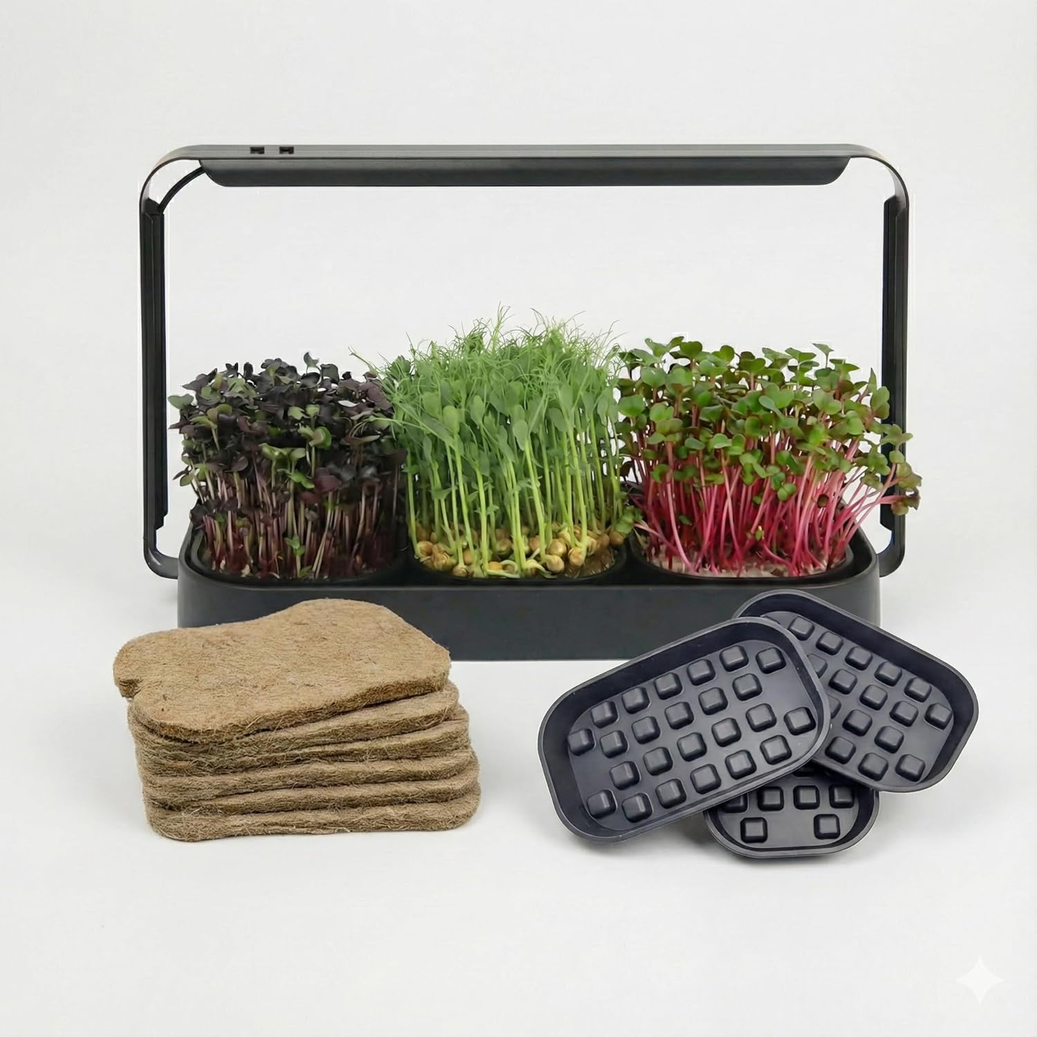 Microgreens Growing Kit Indoor, Micro Greens Indoor Herb Garden Kit with LED Light, 3 Microgreens Growing Trays, 6 Jute Mats - Indoor Grow Kit & Herb Growing Kit (No Seeds)