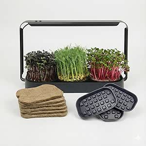Microgreens Growing Kit Indoor, Micro Greens Indoor Herb Garden Kit with LED Light, 3 Microgreens Growing Trays, 6 Jute Mats - Indoor Grow Kit & Herb Growing Kit (No Seeds)